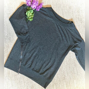 Free Society Off Shoulder Charcoal Zipper Top - Size Medium